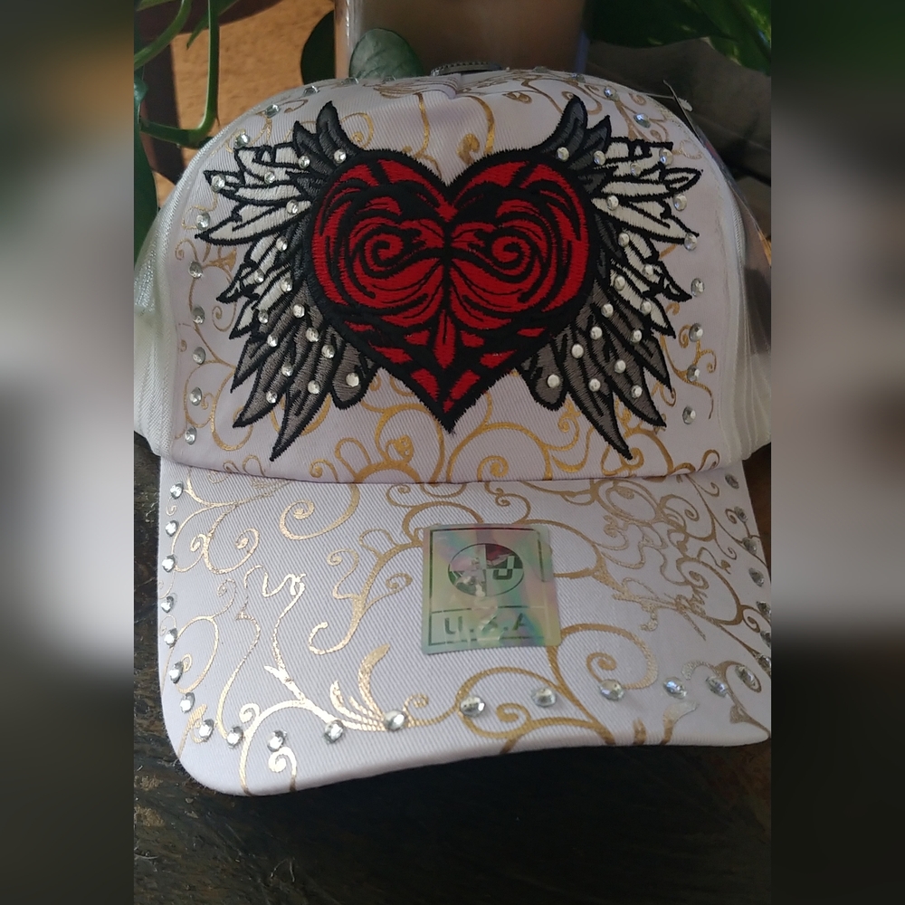 Blingy Hat with Heart and Wing Design